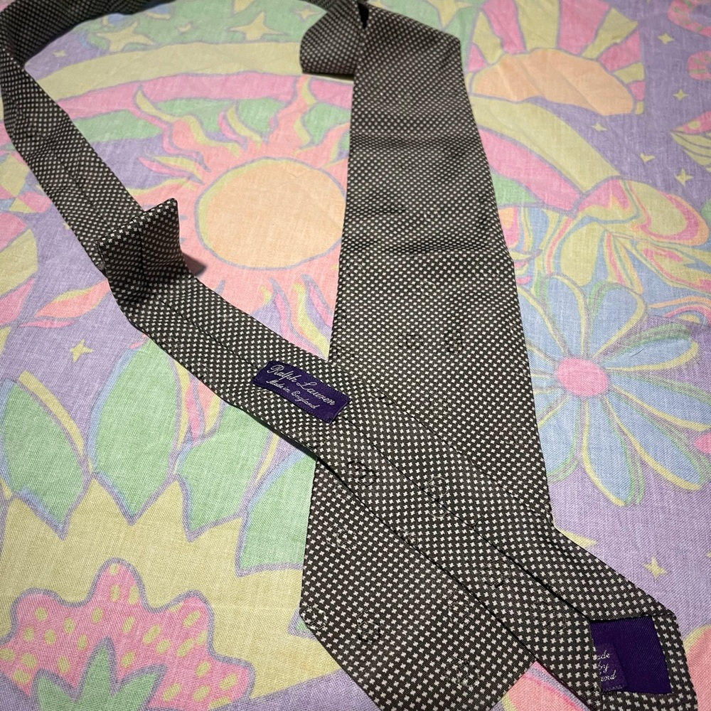 Ralph Lauren Brown Silk Tie with White Microdot Pattern